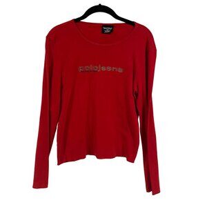 Vintage Polo Jeans Co Ralph‎ Lauren Red Long Sleeve Women's Embroidered Shirt Lg